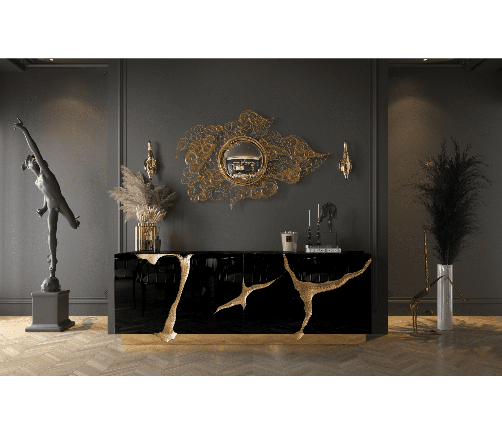 High-end Custom Sideboard | Luxury Wood & Brass Display Cabinet